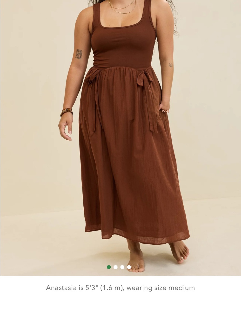Aerie At The Barre Midi BOW Dress with Pockets Size LARGE Brown Universe NEW WT - Picture 3 of 11